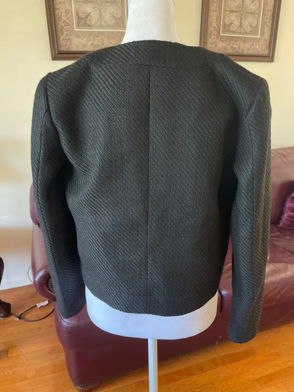 J. Crew Black Tweed Button-Front Blazer with Gold Buttons